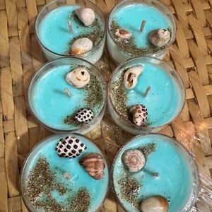 Set of 6 Maui Blue Seashell Maui Tea light Candles